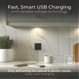 British General Nexus Metal 13A 1-Gang SP Switched Socket + 3A 18W 2-Outlet Type A & C USB Charger Matt Black with Black Inserts