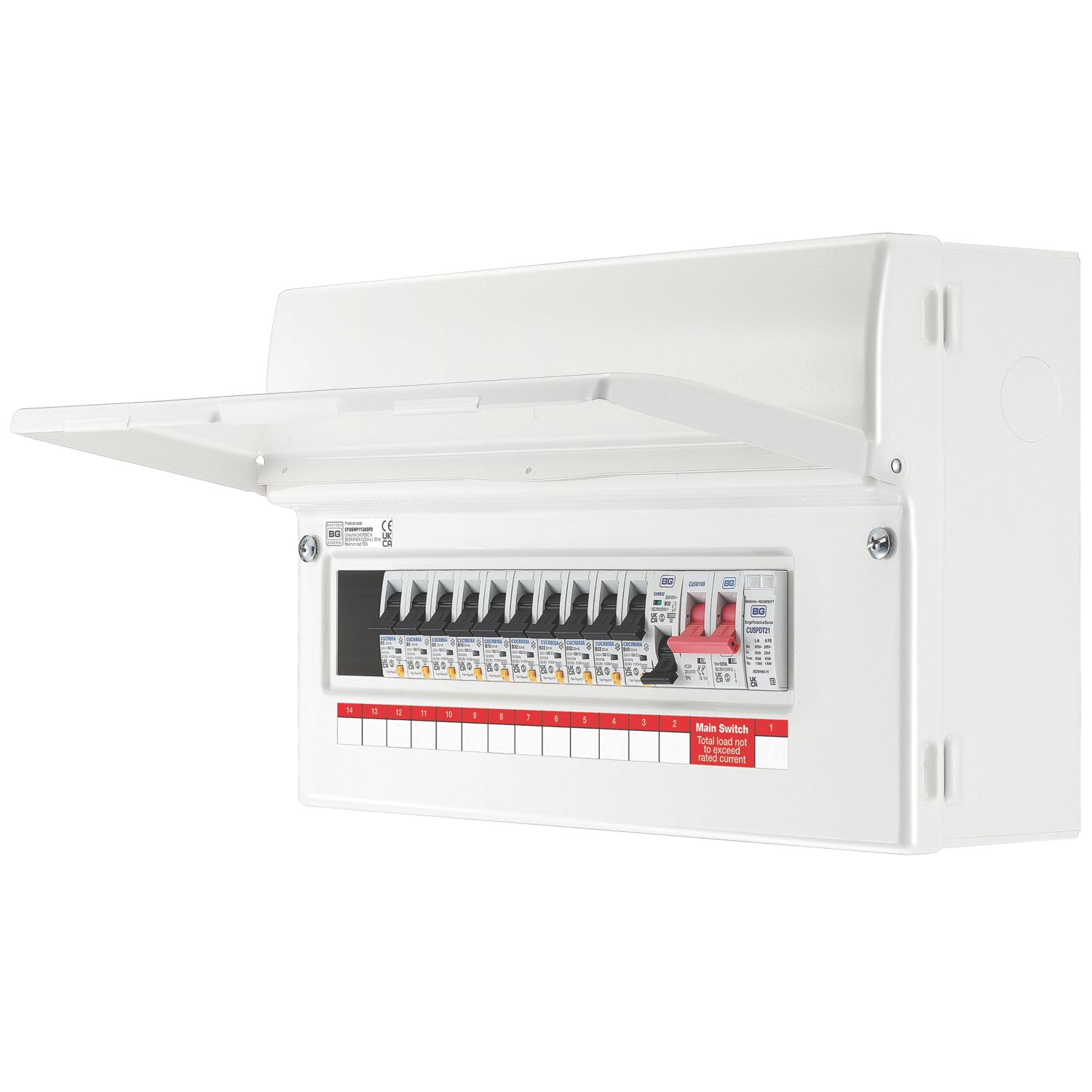 British General Fortress 16-Module 12-Way Part-Populated Main Switch Consumer Unit with SPD (612KG)