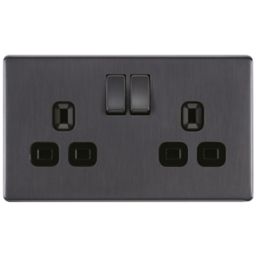 LAP  13A 2-Gang DP Switched Power Socket Slate Grey  with Black Inserts