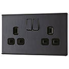 LAP Power Socket 13A 2-Gang DP Switched Power Socket Slate Grey  with Black Inserts