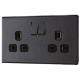 LAP  13A 2-Gang DP Switched Power Socket Slate Grey  with Black Inserts