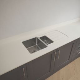 Metis  White Kitchen Worktop with 1.5 Bowl Stainless Steel Sink 3050mm x 620mm x 15mm