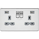 Knightsbridge SFR9224PCG 13A 2-Gang SP Switched Socket + 2.4A 2-Outlet Type A USB Charger Polished Chrome with Colour-Matched Inserts