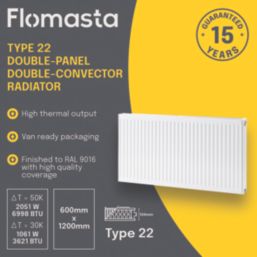 Flomasta 600mm x 1200mm 6998BTU White Type 22 Convector Radiator