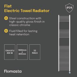 Flomasta 1800mm x 400mm 1364BTU Chrome Flat Electric Towel Radiator