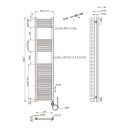 Flomasta 1800mm x 400mm 1364BTU Chrome Flat Electric Towel Radiator