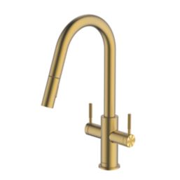 Clearwater Topaz TOP30BB Double Lever Tap with Twin Spray Pull-Out Brushed Brass PVD