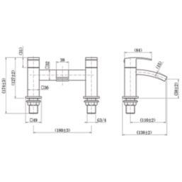 ETAL Kinlin Brushed Brass 143mm Deck Mounted Lever 2 Tap Holes Bath Mixer Tap