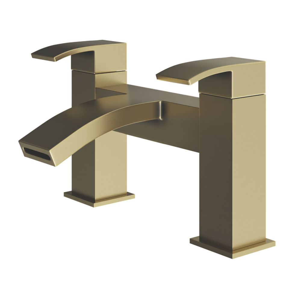 ETAL Kinlin Brushed Brass 143mm Deck Mounted Lever 2 Tap Holes Bath ...
