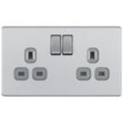 LAP  13A 2-Gang DP Switched Power Sockets Brushed Stainless Steel  with Graphite Inserts 5 Pack