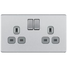 LAP  13A 2-Gang DP Switched Power Sockets Brushed Stainless Steel  with Graphite Inserts 5 Pack