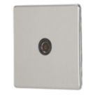 Contactum Lyric 1-Gang Isolated Female Coaxial TV Socket Brushed Steel with Black Inserts