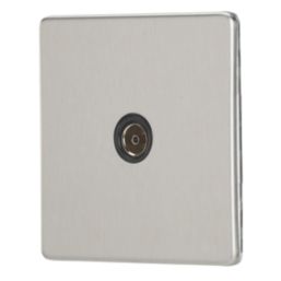 Contactum Lyric 1-Gang Isolated Female Coaxial TV Socket Brushed Steel with Black Inserts