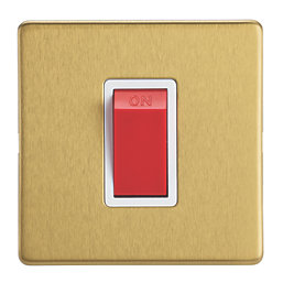Contactum Lyric 45A 1-Gang DP Control Switch Brushed Brass  with White Inserts