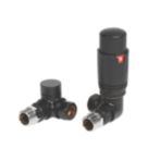Towelrads  15mm x 1/2" Black Angled Modern Thermostatic Radiator Valve & Lockshield