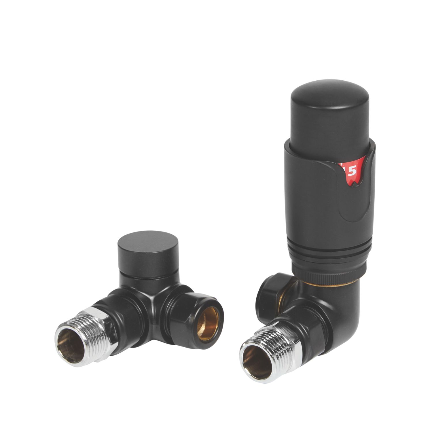 Towelrads 15mm x 1/2" Black Angled Modern Thermostatic Radiator Valve & Lockshield (613RY)