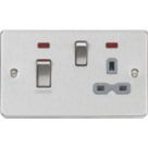 Knightsbridge  45A 2-Gang DP Cooker Switch & 13A DP Switched Socket Brushed Chrome with LED with Colour-Matched Inserts