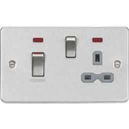 Knightsbridge  45A 2-Gang DP Cooker Switch & 13A DP Switched Socket Brushed Chrome with LED with Colour-Matched Inserts