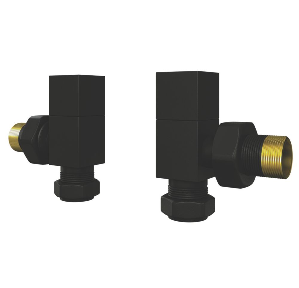 ETAL Swelt Black Angled Manual Square Radiator Valves 15mm x 1/2