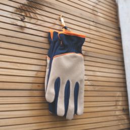 ClipGlove Stretch Fit   Synthetic Leather Gardening Gloves Navy / Cream Large