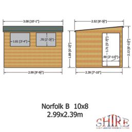 Shire Norfolk 10' x 8' (Nominal) Pent Tongue & Groove Timber Workshop