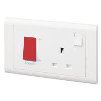 MK Essentials 45A 2-Gang DP Cooker Switch & 13A DP Switched Socket White  with White Inserts
