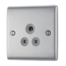 British General Nexus Metal 5A 1-Gang Unswitched Round Pin Socket Brushed Steel with Graphite Inserts