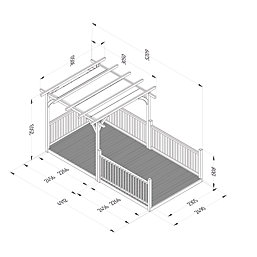 Forest Ultima 16' x 8' (Nominal) Flat Pergola & Decking Kit with 4 x Balustrades (4 Posts) & Canopy
