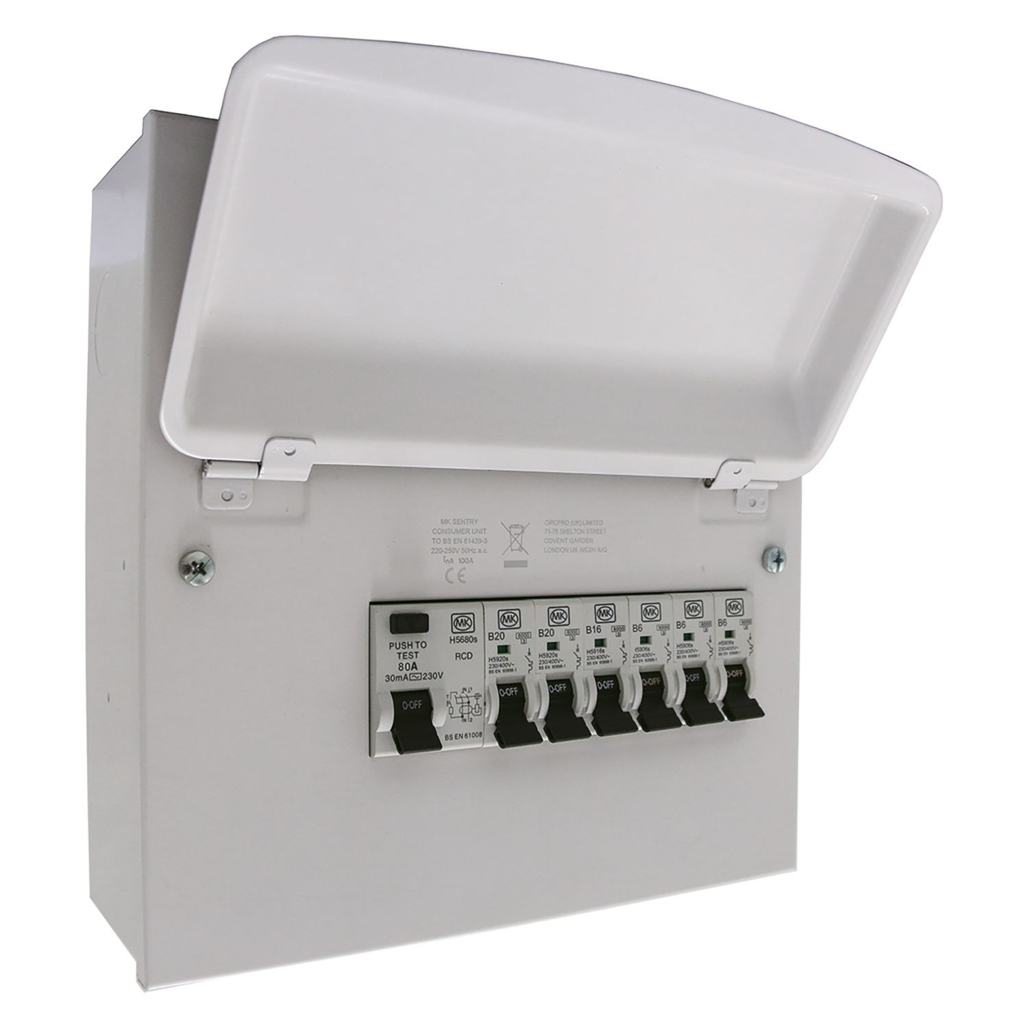 MK Sentry 8-Module 8-Way Populated High Integrity RCD Incomer Consumer Unit (615PG)