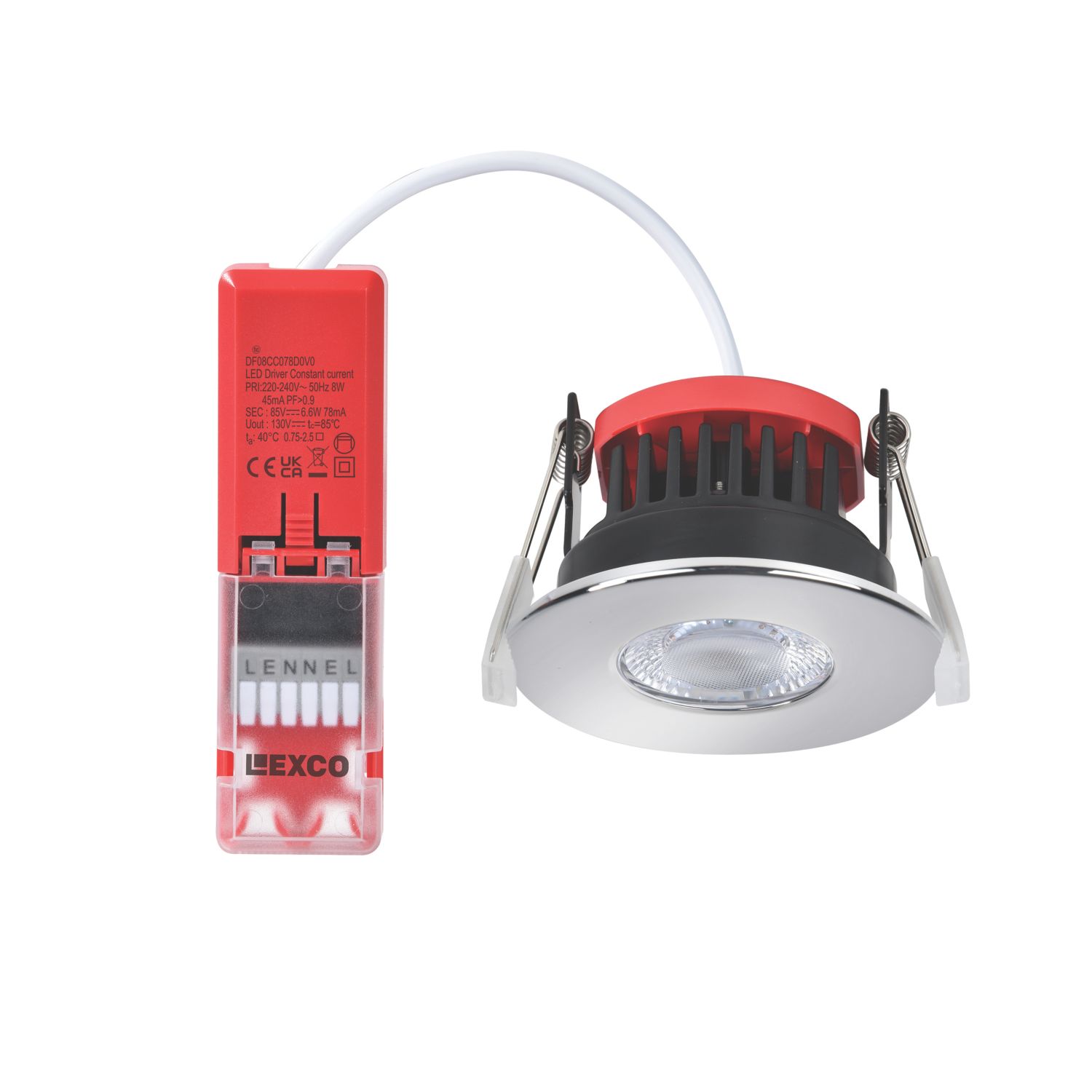 Lexco Tauri Fixed Fire Rated LED Downlight Polished Chrome 8W 500-800lm (615RE)
