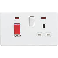 Knightsbridge SFR8333NMW 45 & 13A 2-Gang DP Cooker Switch & 13A DP Switched Socket Matt White with LED with White Inserts