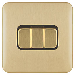 Schneider Electric Lisse Deco 10AX 3-Gang 2-Way Light Switch  Satin Brass with Black Inserts