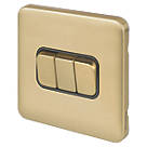 Schneider Electric Lisse Deco 10AX 3-Gang 2-Way Light Switch  Satin Brass with Black Inserts