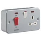 Knightsbridge  45A 2-Gang DP Metal Clad Cooker Switch & 13A DP Switched Socket with LED with White Inserts