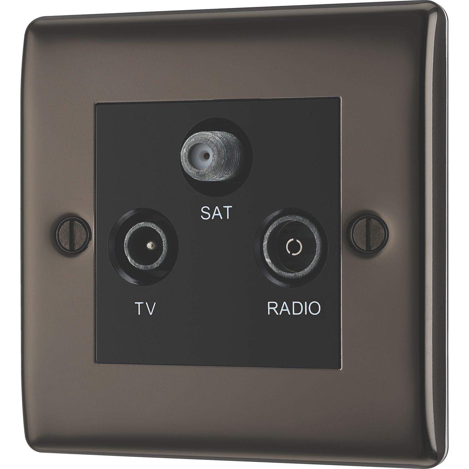 British General Nexus Metal 1-Gang Triplex TV Socket Black Nickel (616XG)