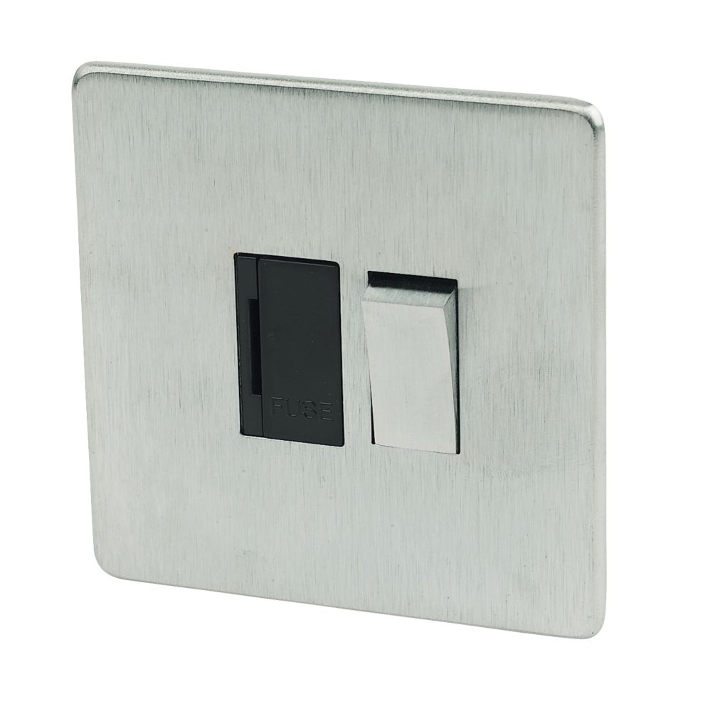 Crabtree Platinum 13A Switched Fused Spur  Satin Chrome with Black Inserts