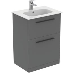 Ideal Standard i.life A Floorstanding Vanity Unit With Black Handles & Basin Matt Quartz Grey 600mm x 440mm x 853mm