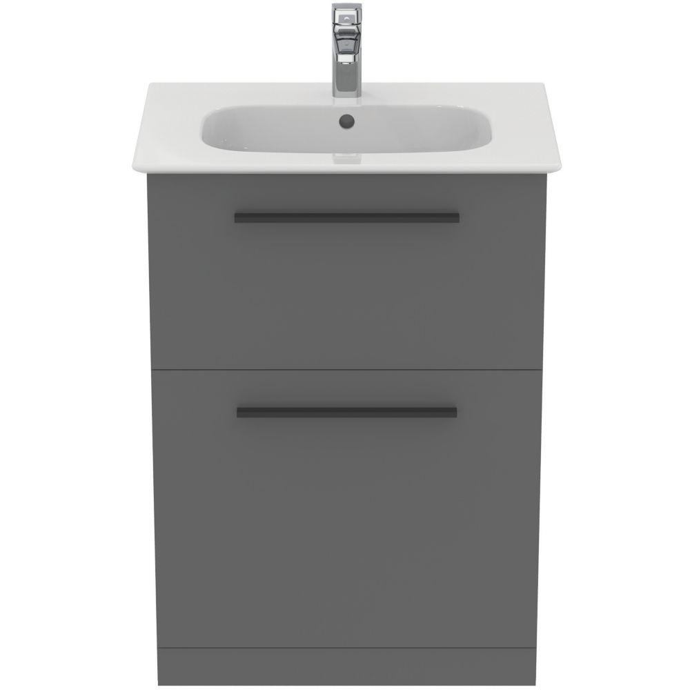 Ideal Standard i.life A Floorstanding Vanity Unit With Black Handles & Basin Matt Grey 600mm x 440mm x 853mm