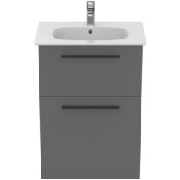 Ideal Standard i.life A Floorstanding Vanity Unit With Black Handles & Basin Matt Quartz Grey 600mm x 440mm x 853mm