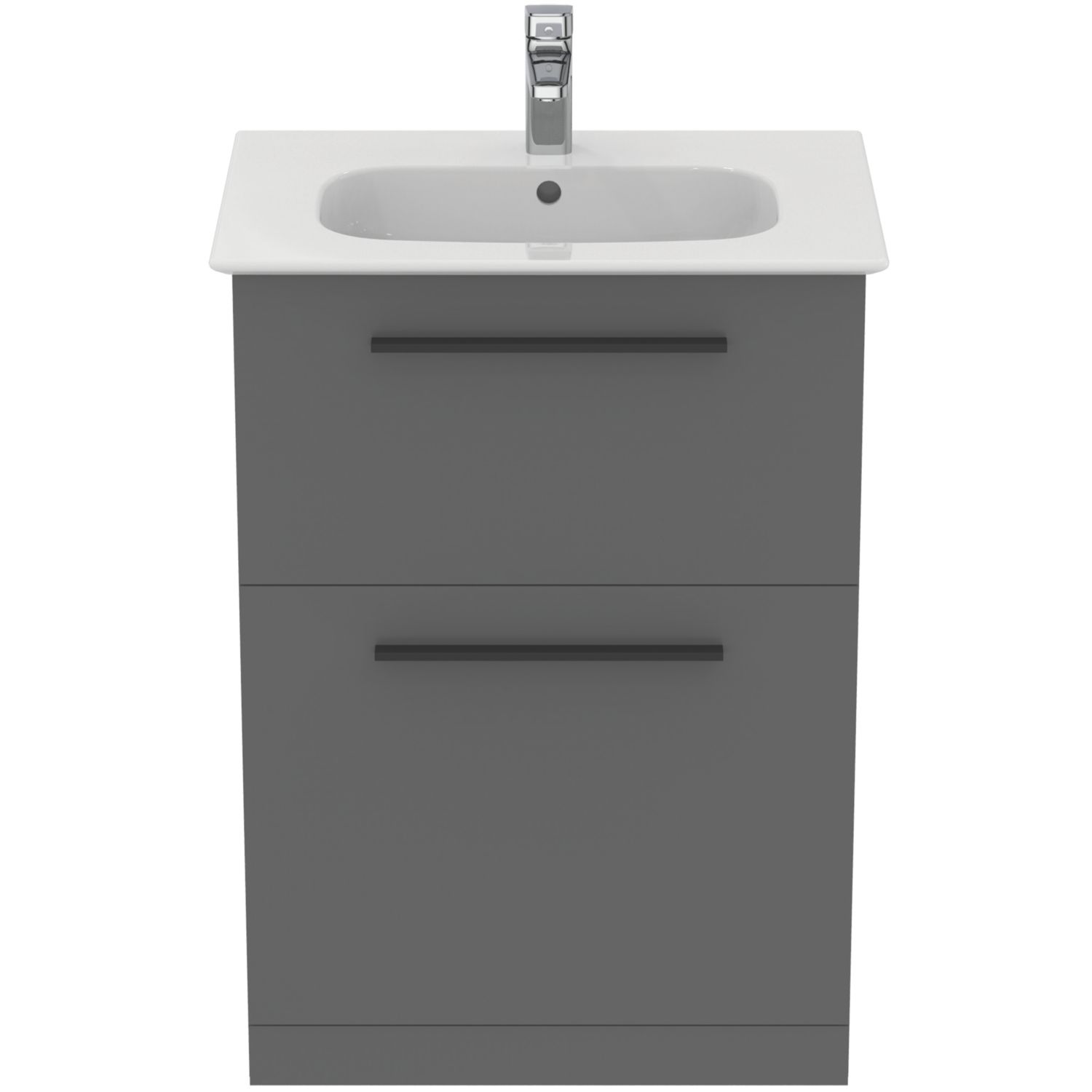 Ideal Standard i.life A Floorstanding Vanity Unit With Black Handles & Basin Matt Quartz Grey 600mm x 440mm x 853mm (617HM)