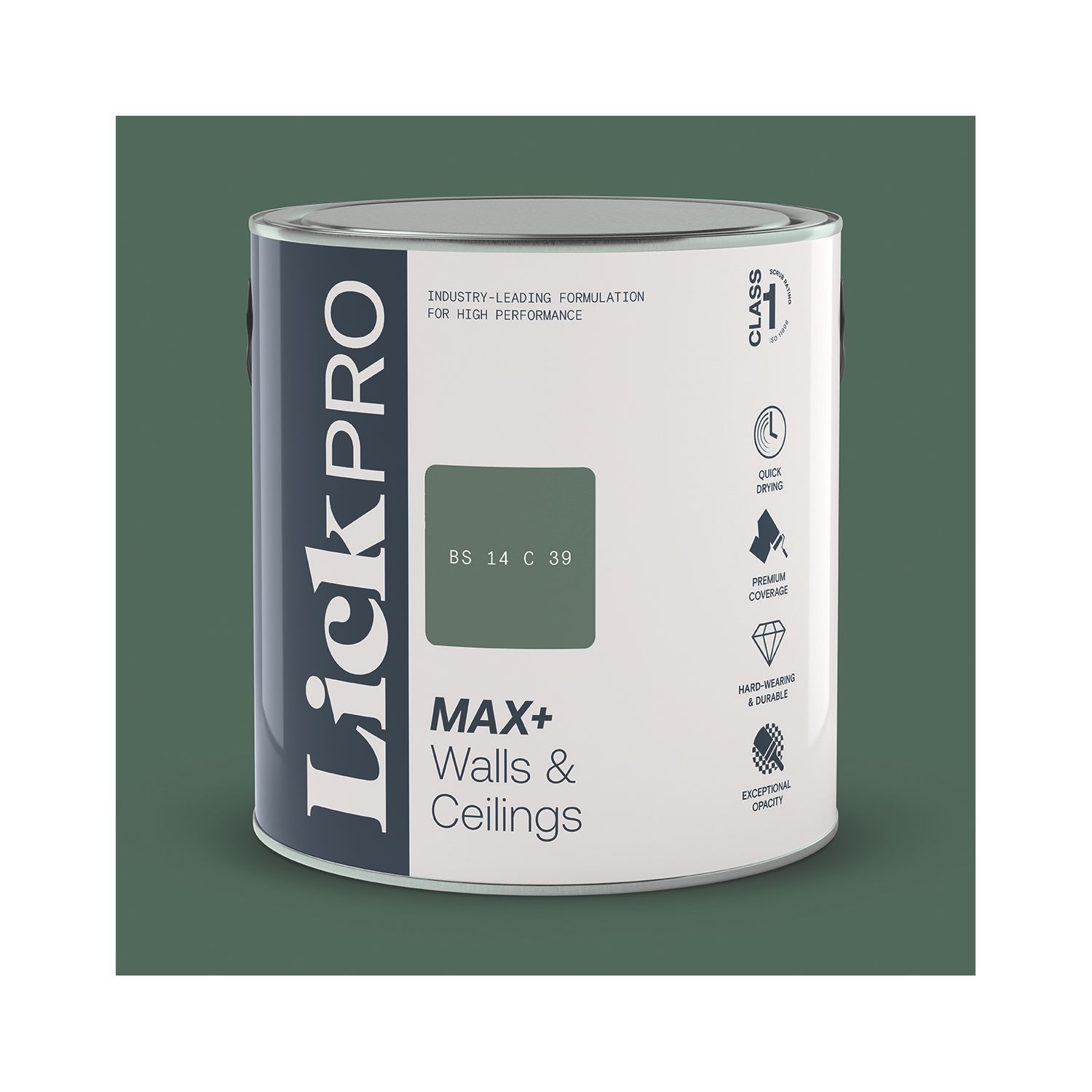 LickPro Max+ 2.5Ltr Green BS 14 C 39 Matt Emulsion Paint (617JY)