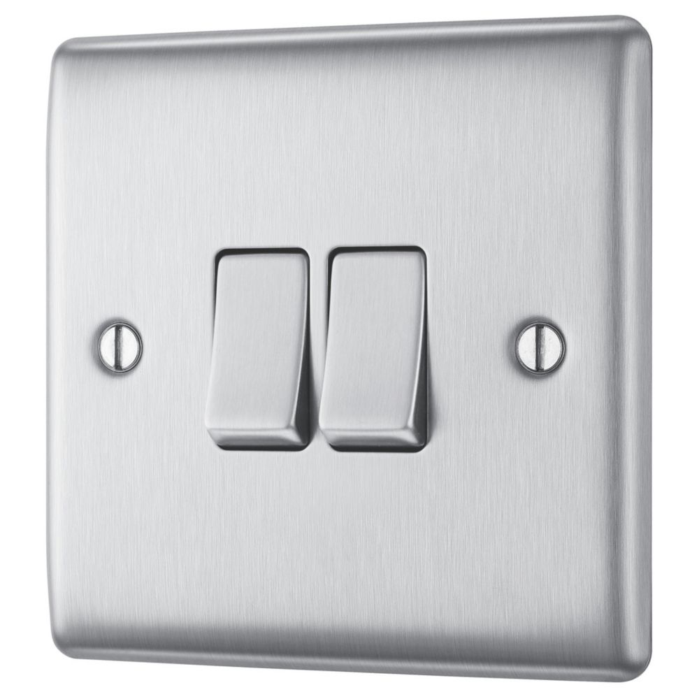 British General Nexus Metal 20A 16AX 2-Gang 2-Way Light Switch  Brushed Steel