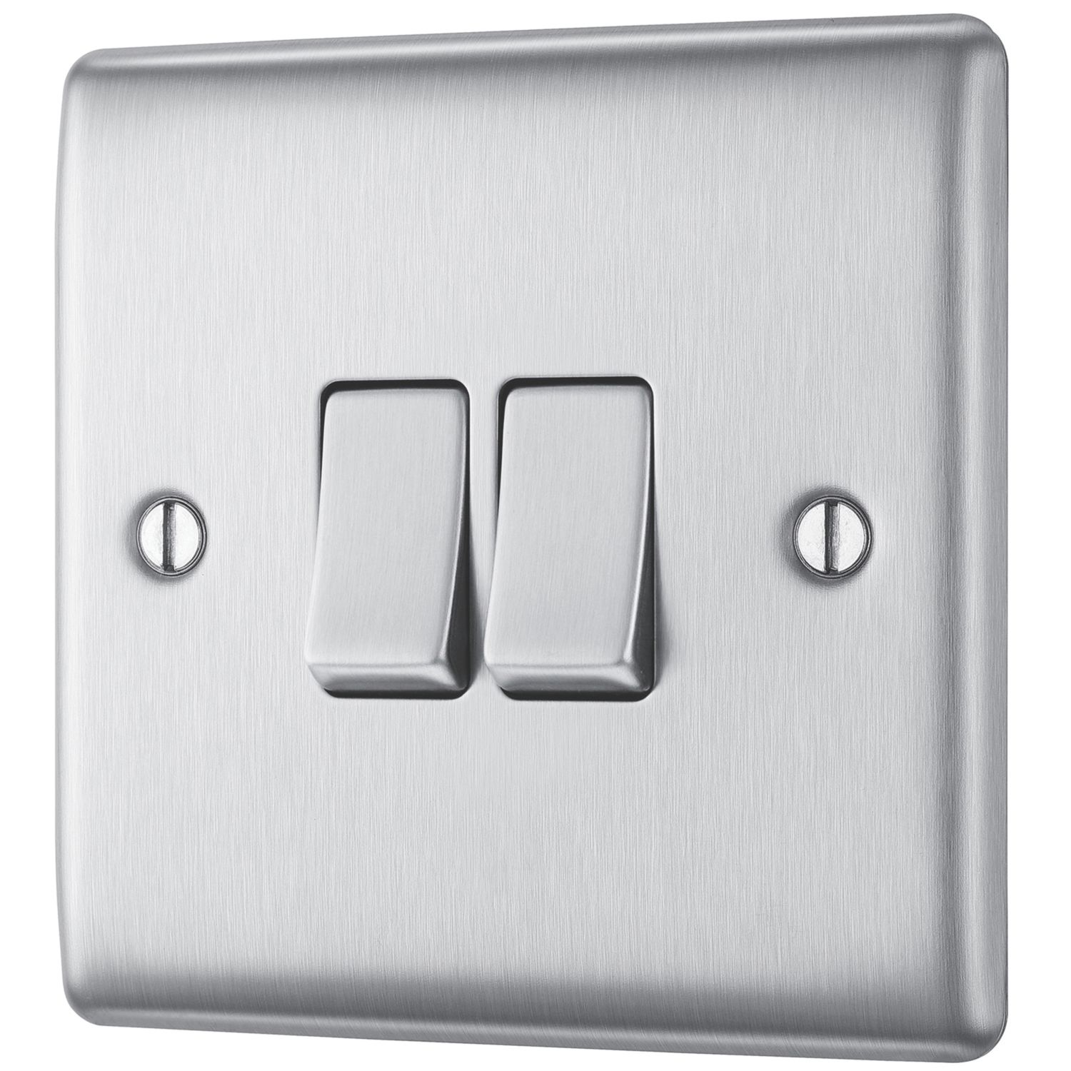 British General Nexus Metal 20A 16AX 2-Gang 2-Way Light Switch Brushed Steel (617PM)