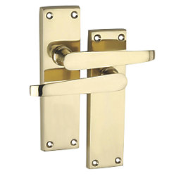 Smith & Locke  Fire Rated Latch Door Handles Pair Polished Brass