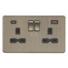 Knightsbridge  13A 2-Gang DP Switched Socket + 2.25A 45W 2-Outlet Type A & C USB Charger Antique Brass with Black Inserts