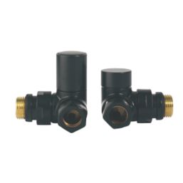 Towelrads  15mm x 1/2" Black Angled & L/S Designer Manual Radiator Valve & Lockshield  2 Pack