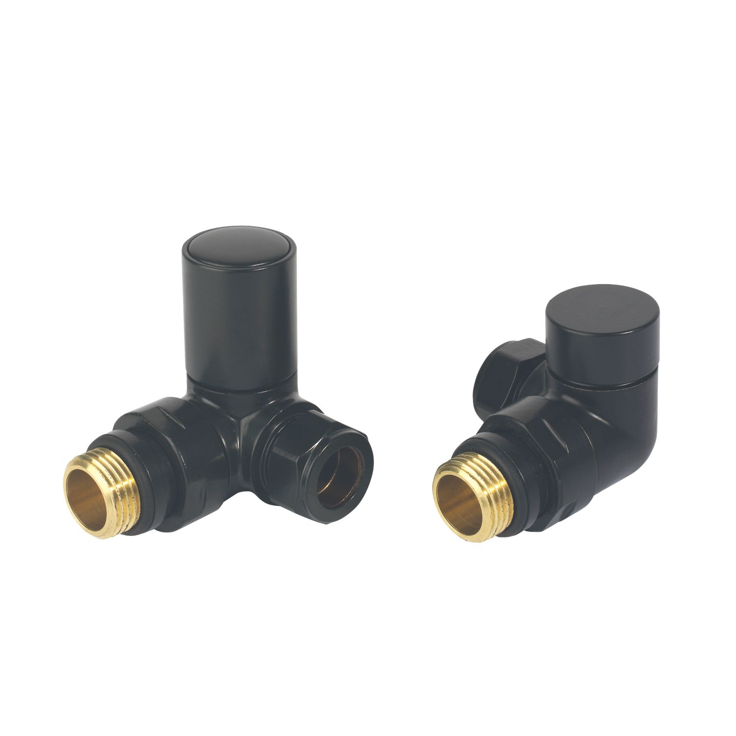 Towelrads 15mm x 1/2" Black Angled & L/S Designer Manual Radiator Valve & Lockshield 2 Pack (618RY)