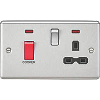 Knightsbridge CL83BC 45 & 13A 2-Gang DP Cooker Switch & 13A DP Switched Socket Brushed Chrome with LED with Black Inserts