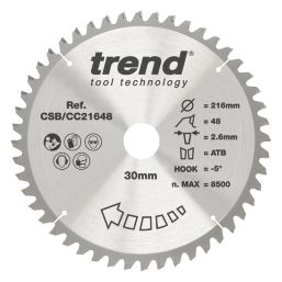 Trend CSB/CC21648 Wood Crosscut Circular Saw Blade 216mm x 30mm 48T