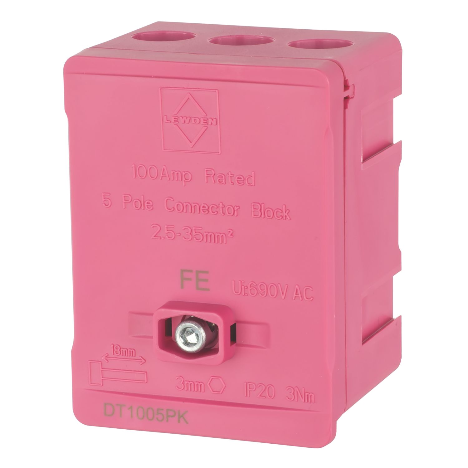 Lewden 100A 5-Way 2.5-35mm² Connector Block Pink (618YM)